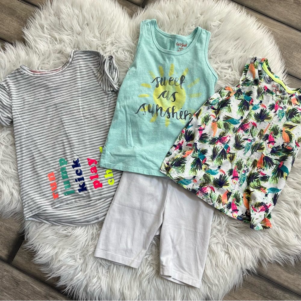 Summer Outfit Bundle, Tank Tops, Tee, White Capris Leggings